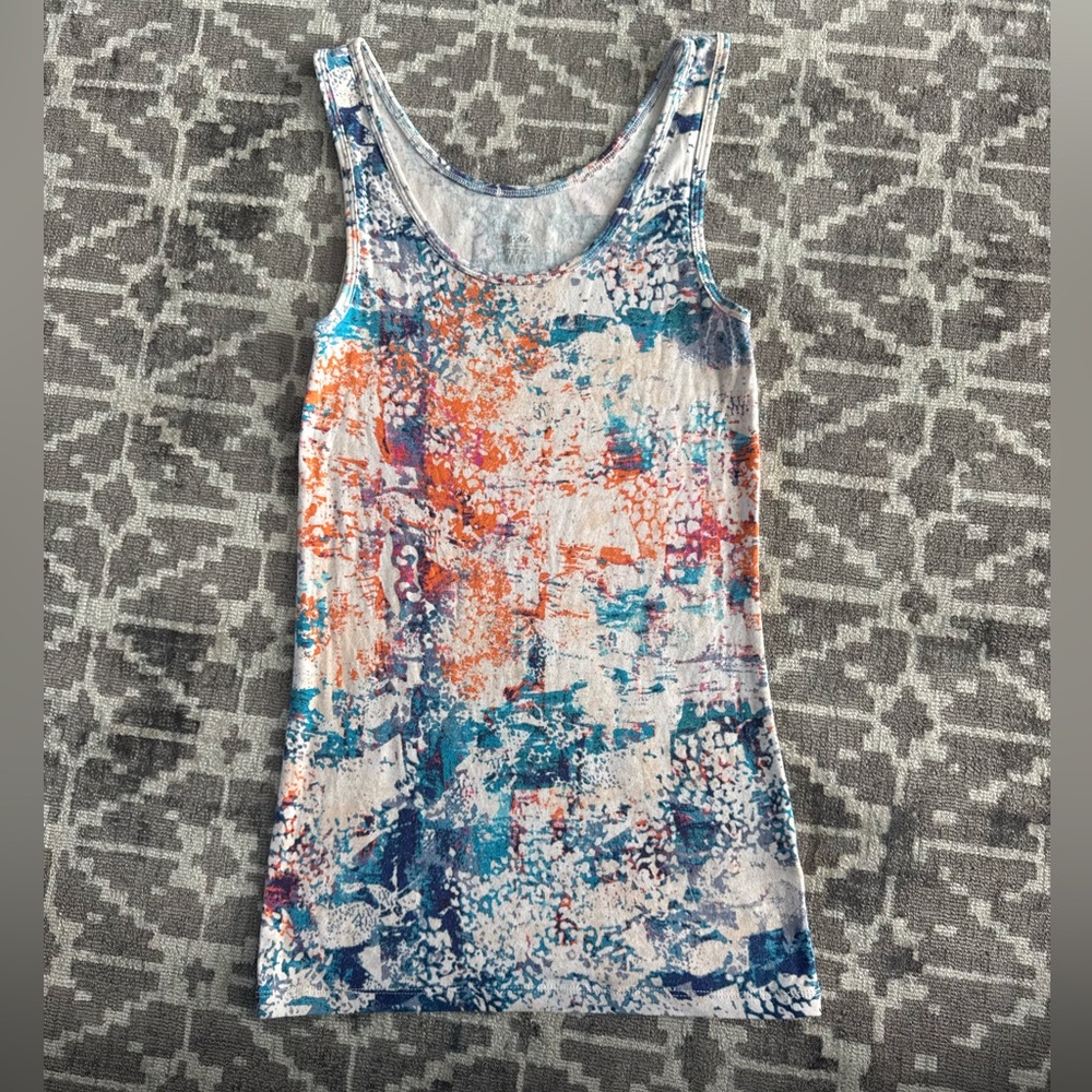 GUC Mossimo Supply Co. Vintage 2013 White Blue Orange Splatter Cotton Tank Top